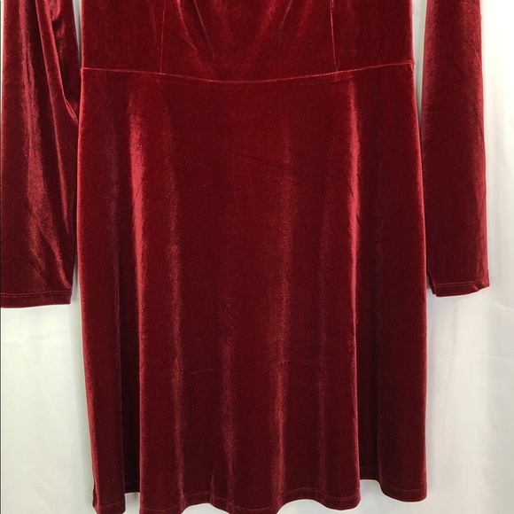 Old Navy Velvet Long Sleeve in Deep Red Fit & Flare Velvet Mini Dress Sz L Tall - Picture 6 of 9